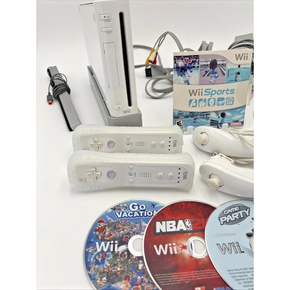 Nintendo Wii RVL-001 White Console Bundle W/All Cables 7 Games Wii Sports Tested